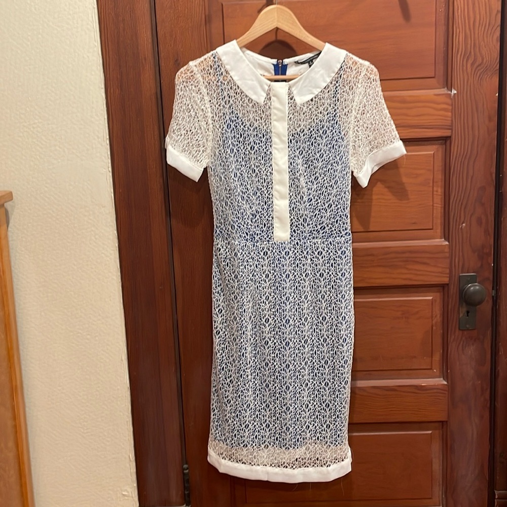 NWOT W118 By Walter Baker Small Dress Hilary Blue White Short Sleeve Mesh Lace